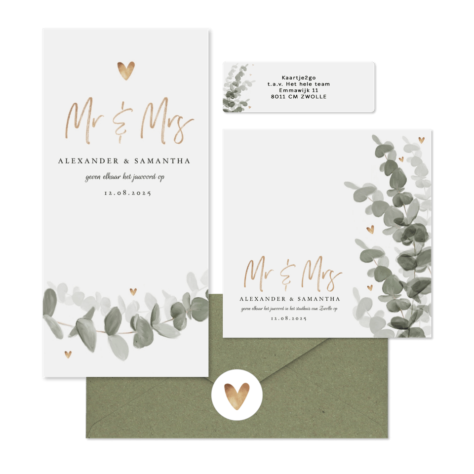 Botanische trouwset eucalyptus met goud