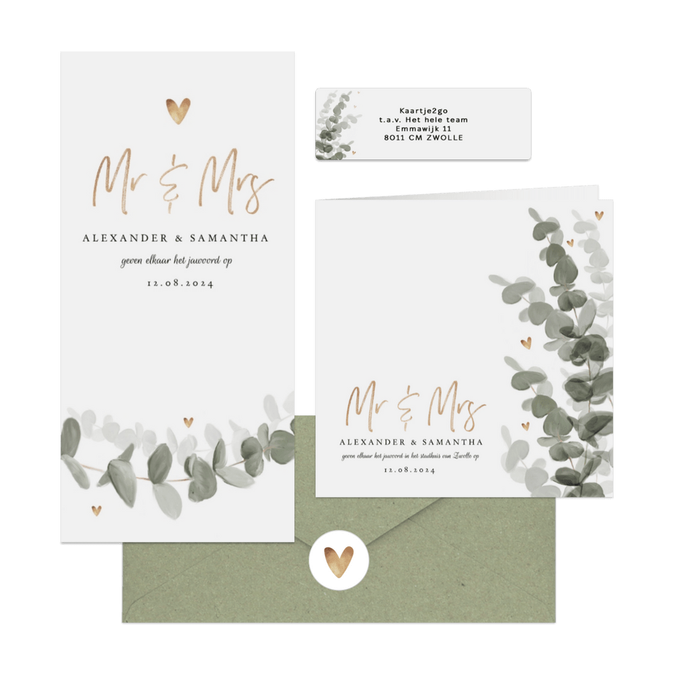 Botanische trouwset eucalyptus met goud