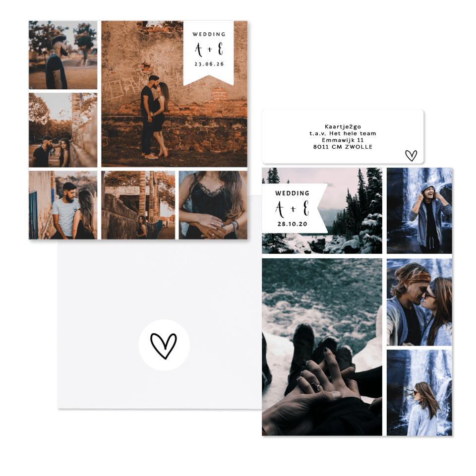 Simpele fotocollage trouwset met initialen