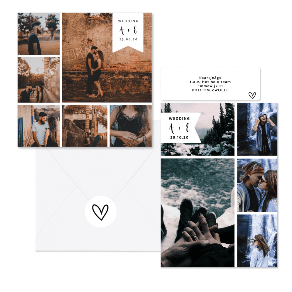 Simpele fotocollage trouwset met initialen