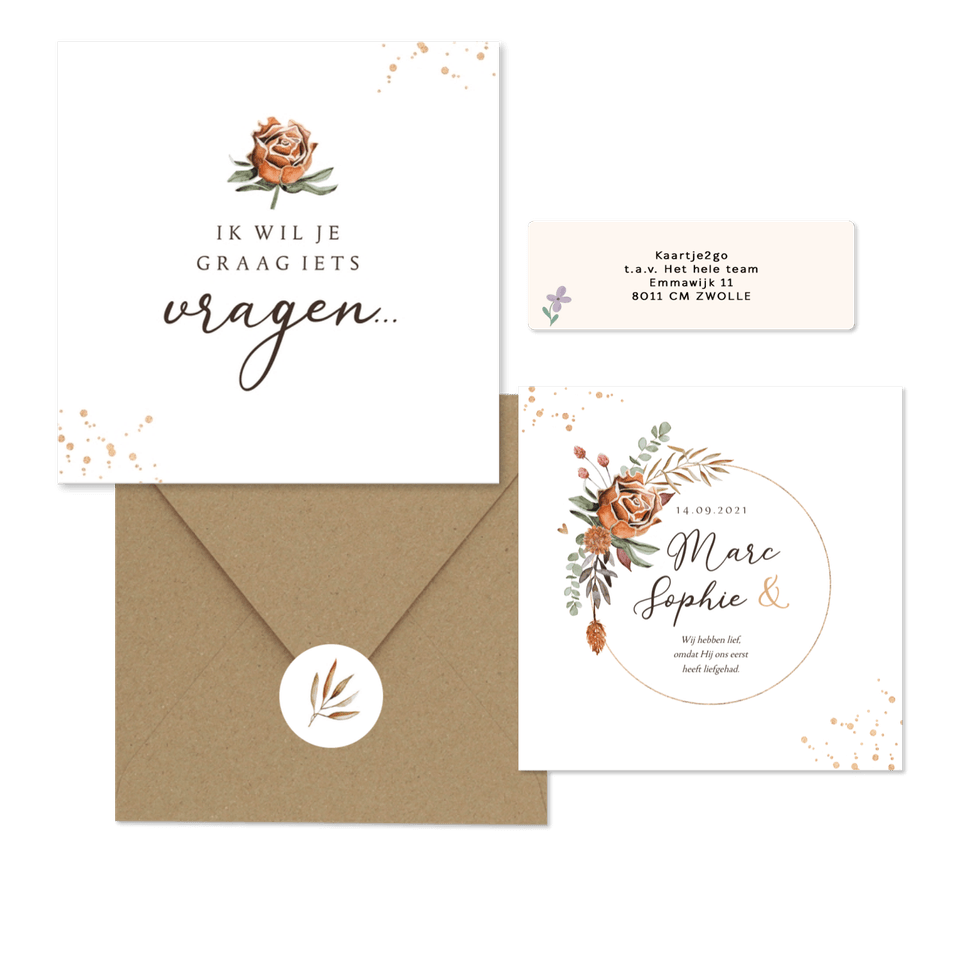 Droogbloemen trouwset met goudaccenten