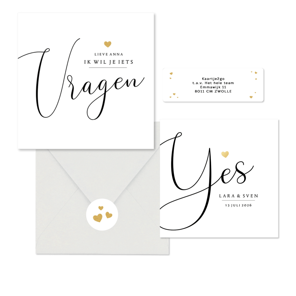 Trouwkaarten set stijlvol gouden hartje
