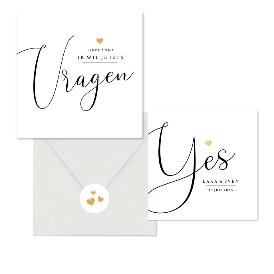 Trouwkaarten set stijlvol gouden hartje