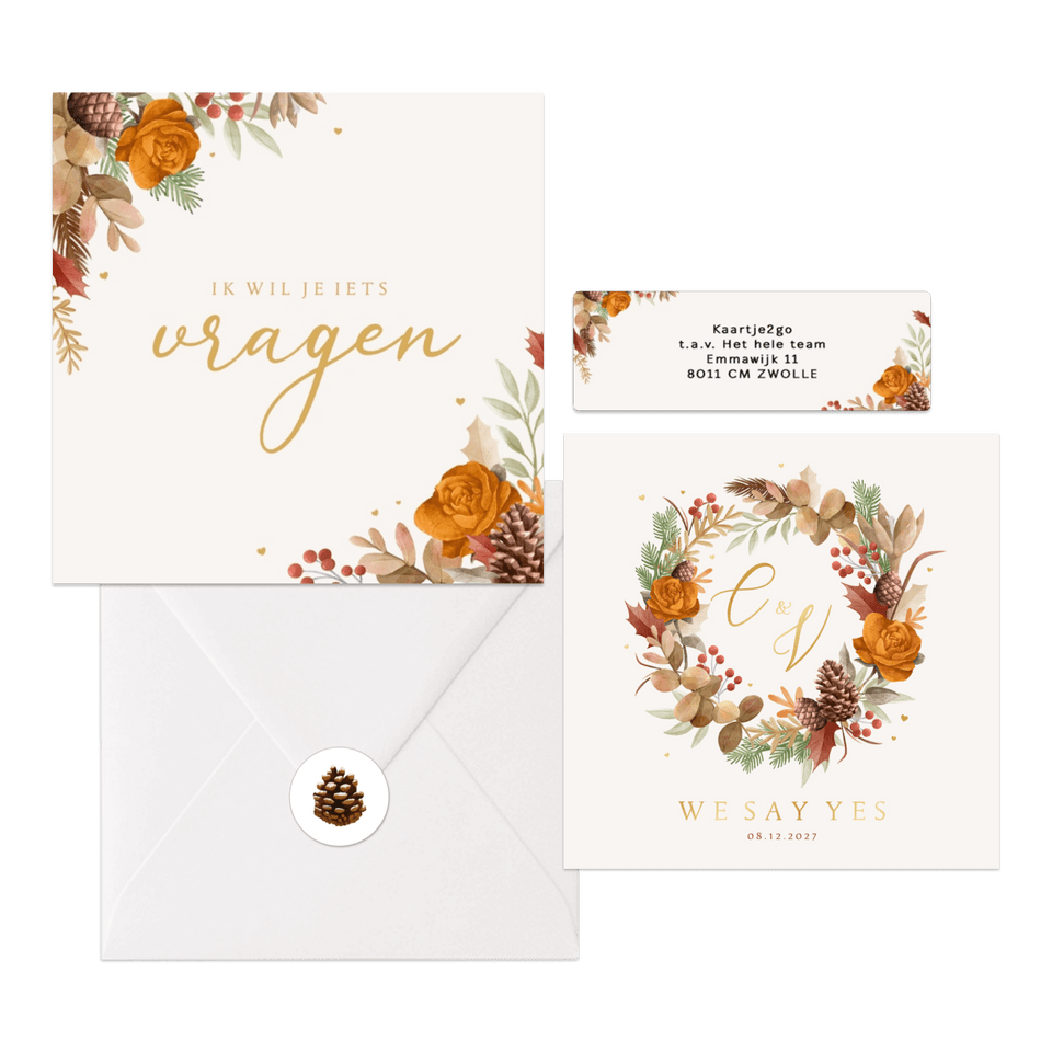 Herfst winter set bladeren bloemen goud