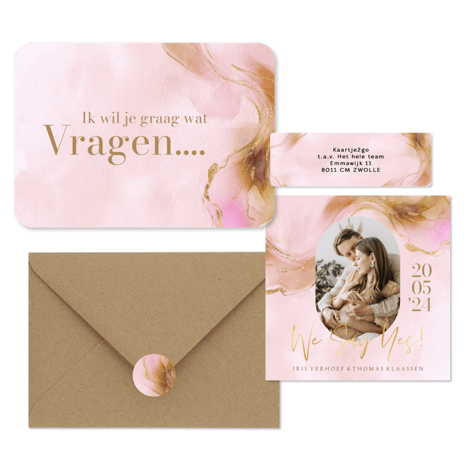 Stijlvolle trouwset warm watercolor met goud