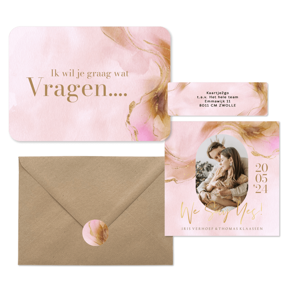 Stijlvolle trouwset warm watercolor met goud