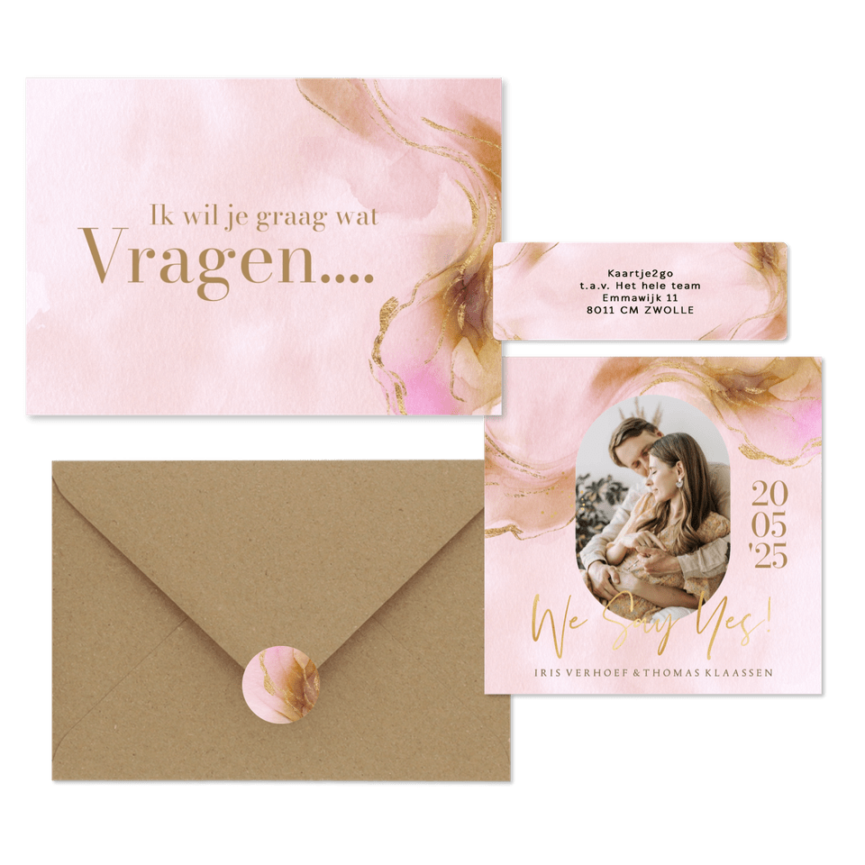 Stijlvolle trouwset warm watercolor met goud