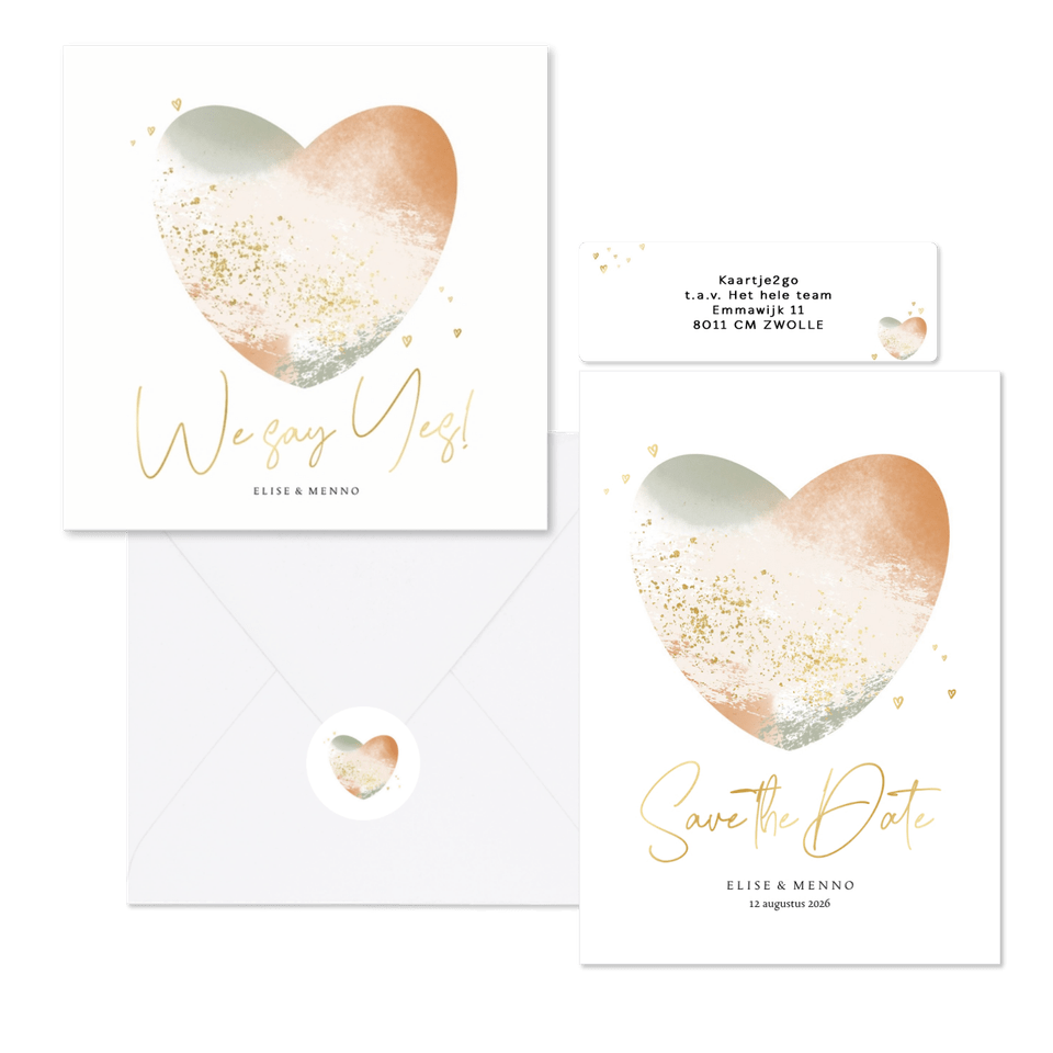 Trouwset met abstract hart van verfstroken