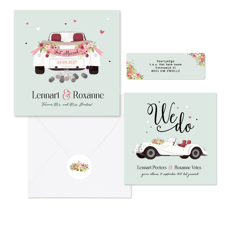 Vintage trouwset oldtimer trouwauto