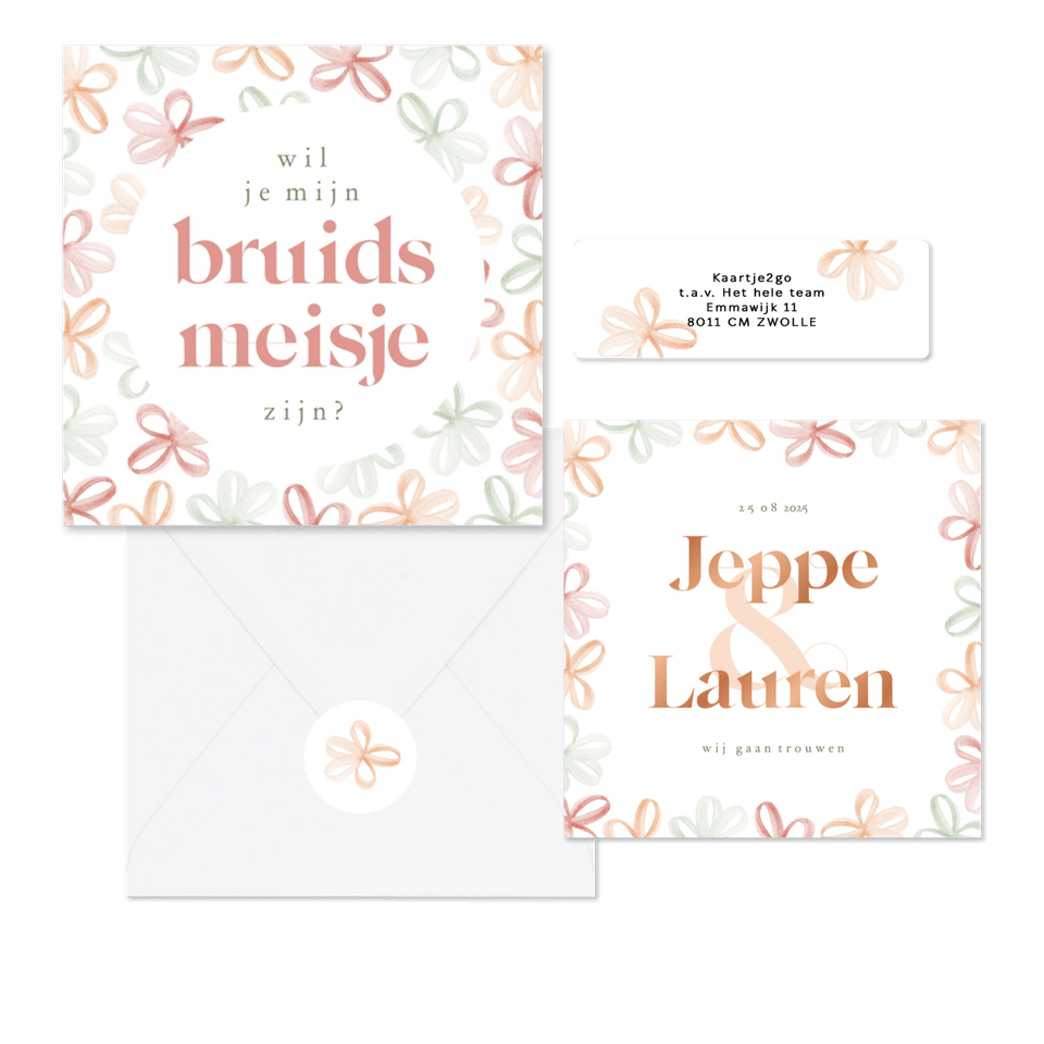 Trouwset met gekleurde waterverf bloemetjes