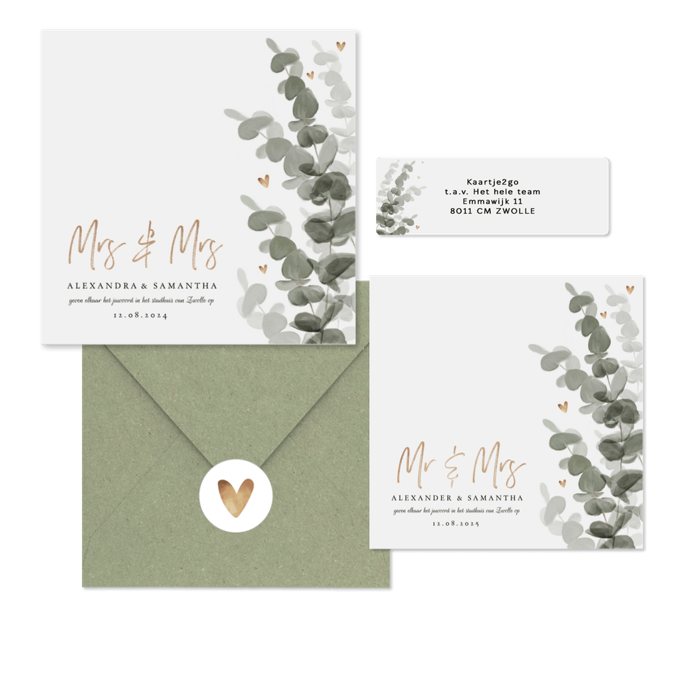 Botanische trouwset eucalyptus met goud