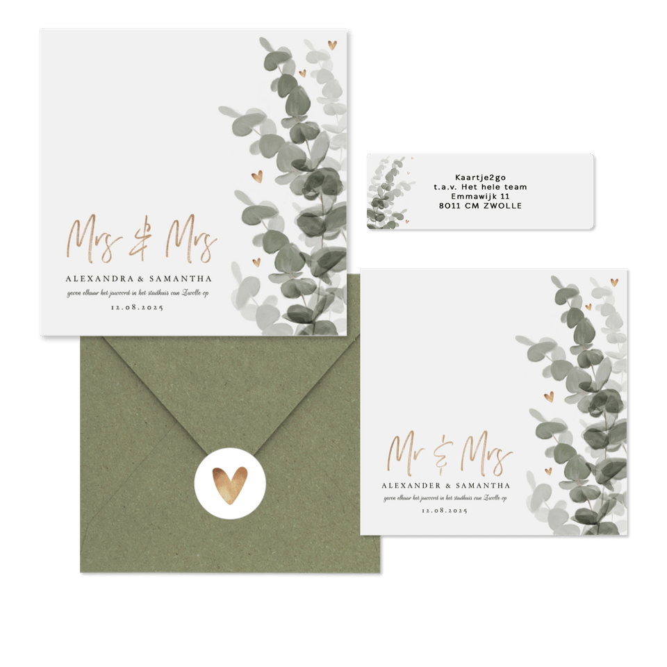 Botanische trouwset eucalyptus met goud