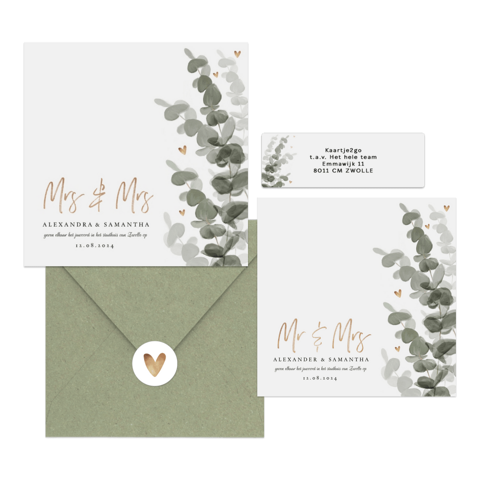 Botanische trouwset eucalyptus met goud