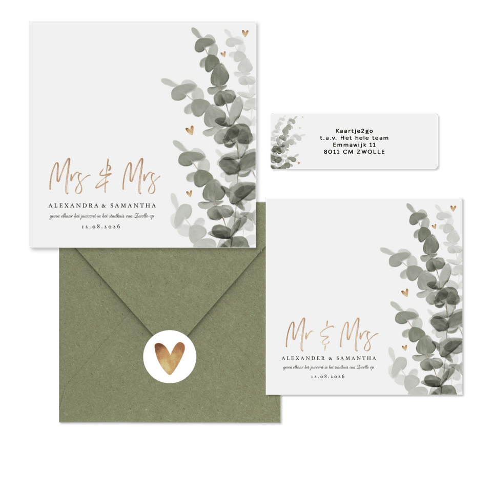 Botanische trouwset eucalyptus met goud