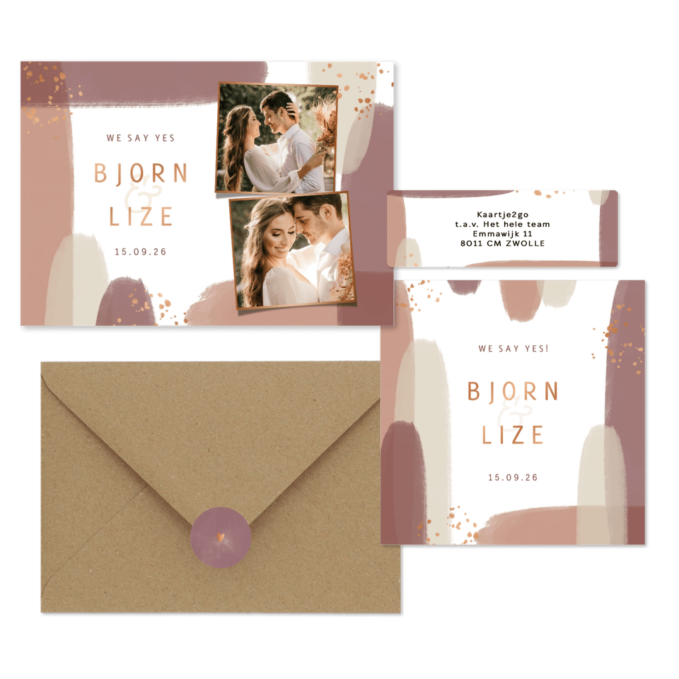 Trouwset waterverf strepen met koper spetters