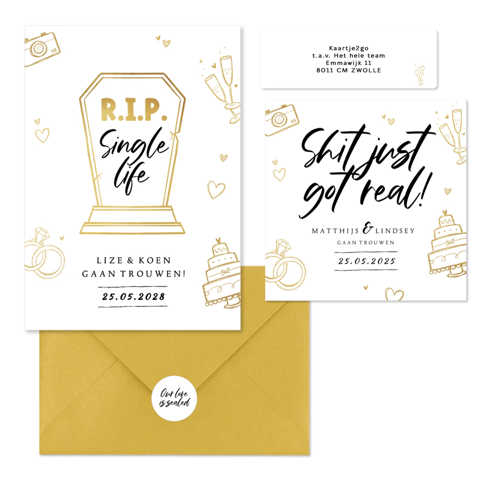 Grappige set met gouden doodle ilustraties