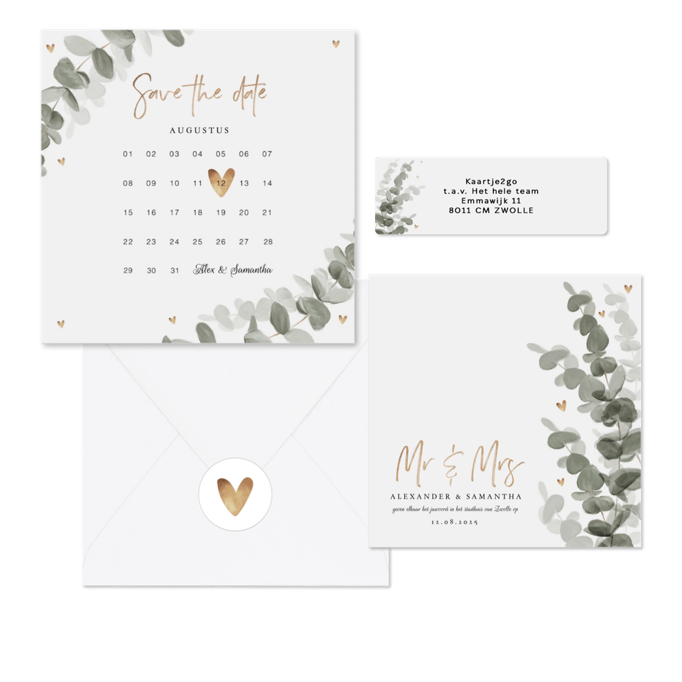 Botanische trouwset eucalyptus met goud