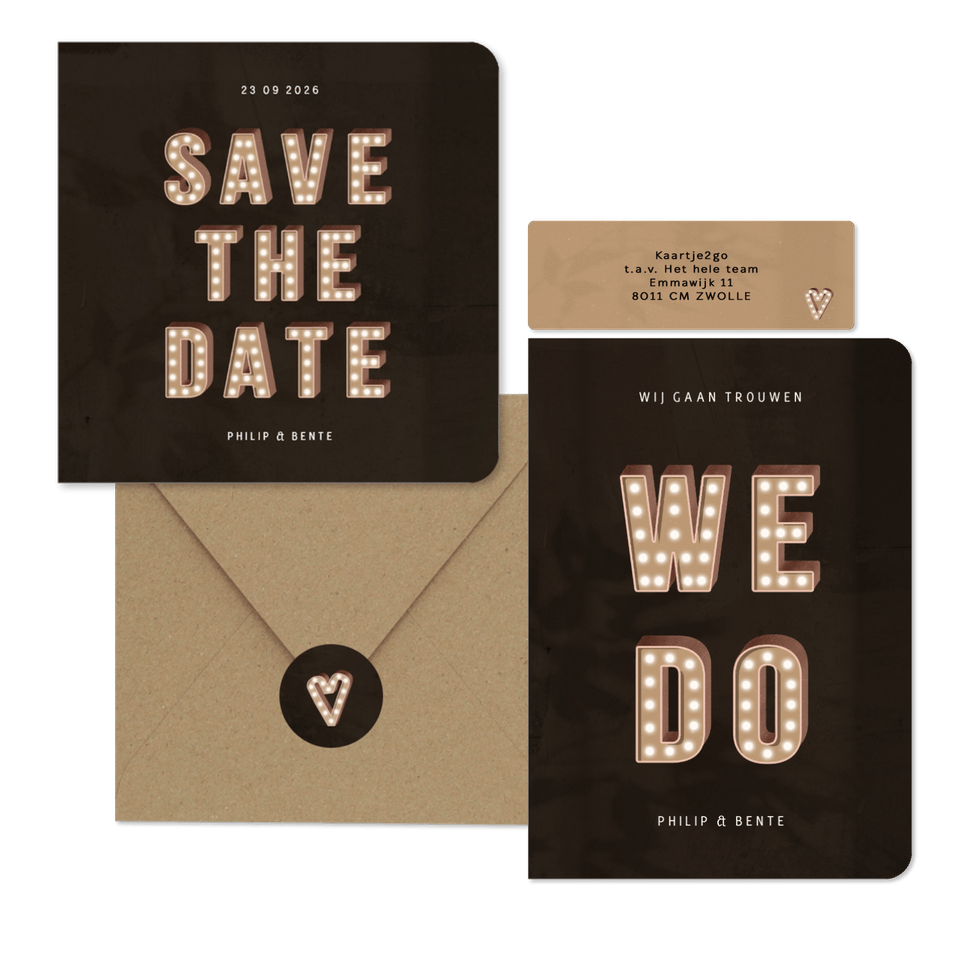 Trouwset festival lichtletters marquee donker