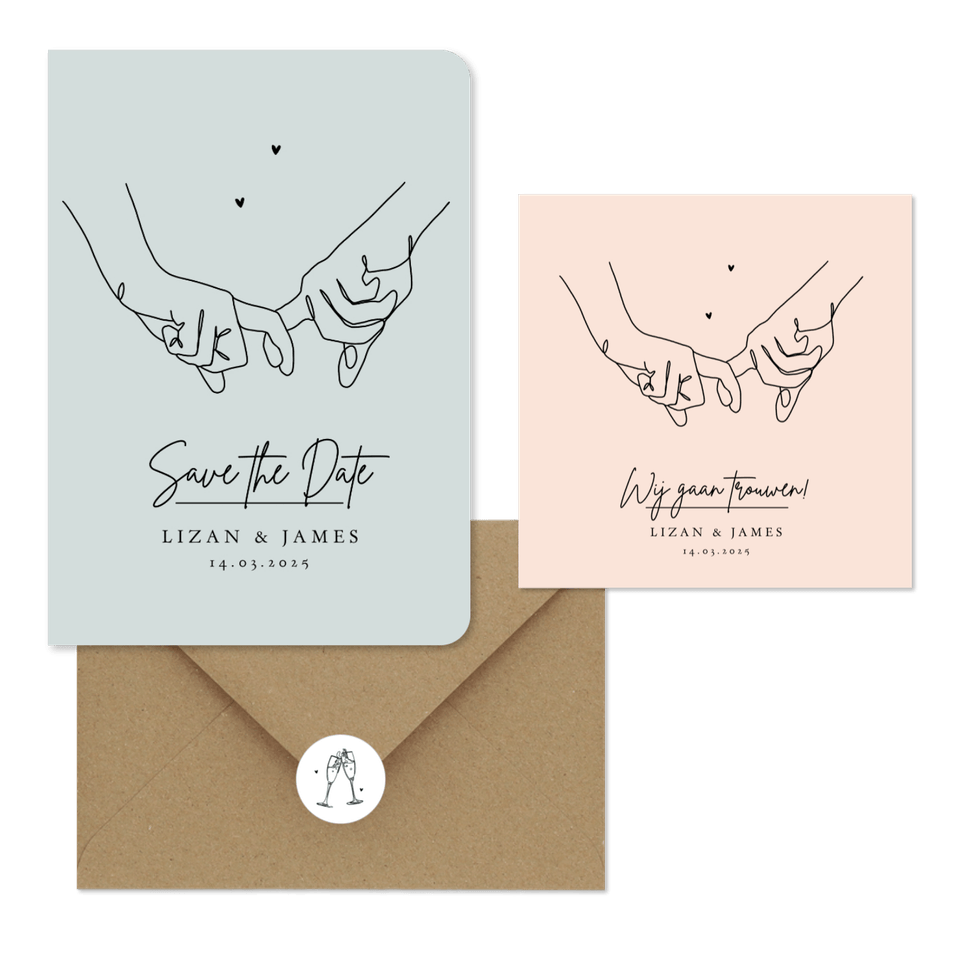 Stijlvol - trouwkaarten romantisch pastel line art eenvoudig