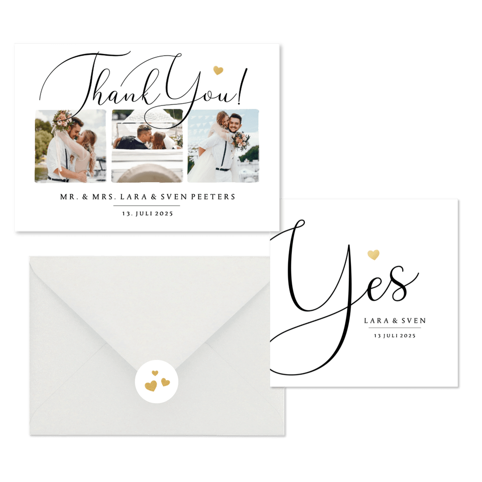 Trouwkaarten set stijlvol gouden hartje