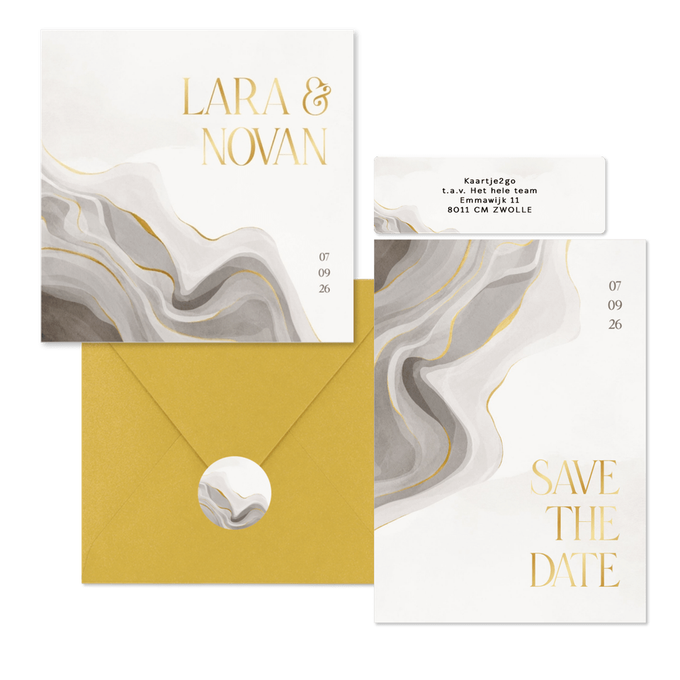 Trouwset stijlvol met marmereffect goudfolie