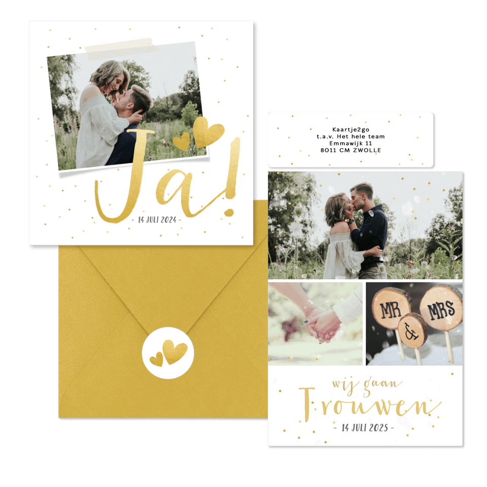 Trouwset fotocollage gouden confetti, hartjes