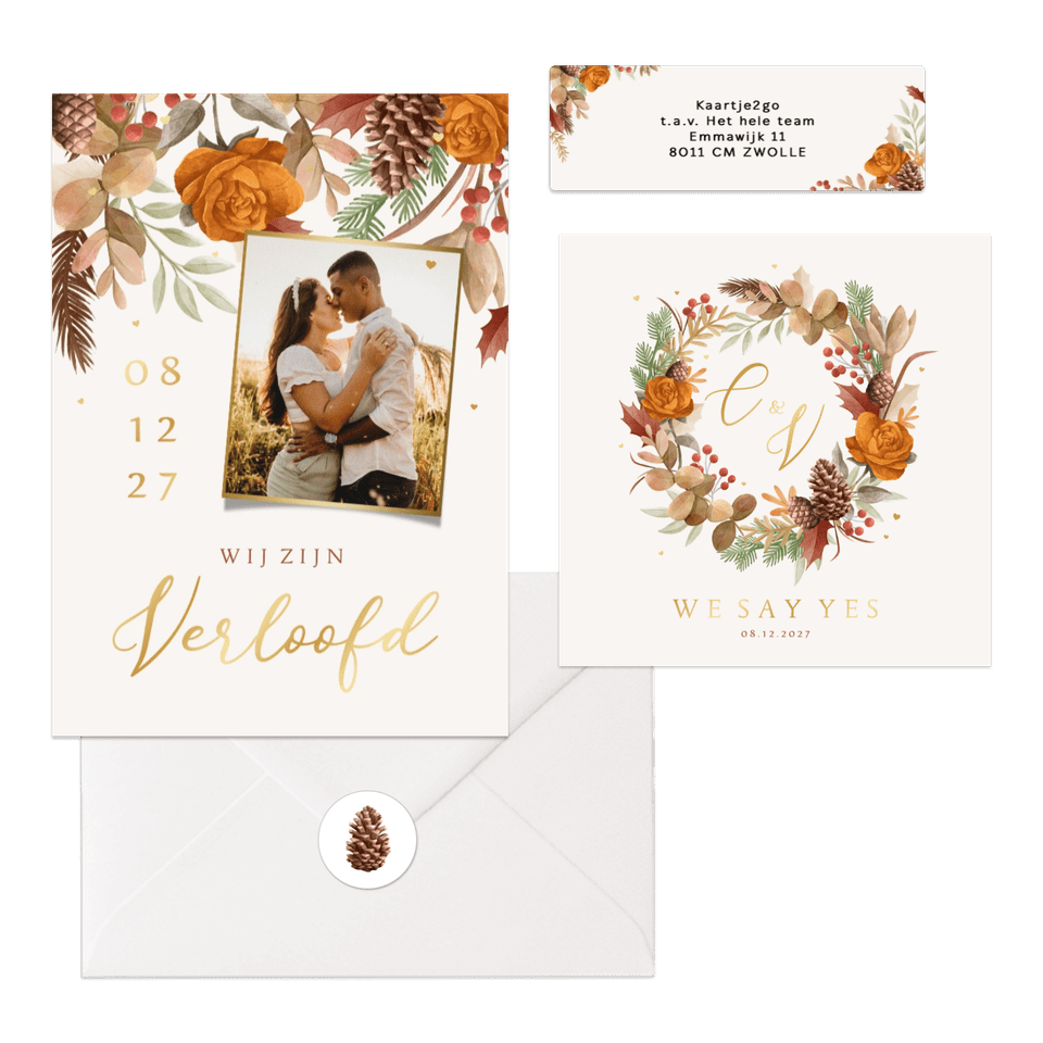 Herfst winter set bladeren bloemen goud