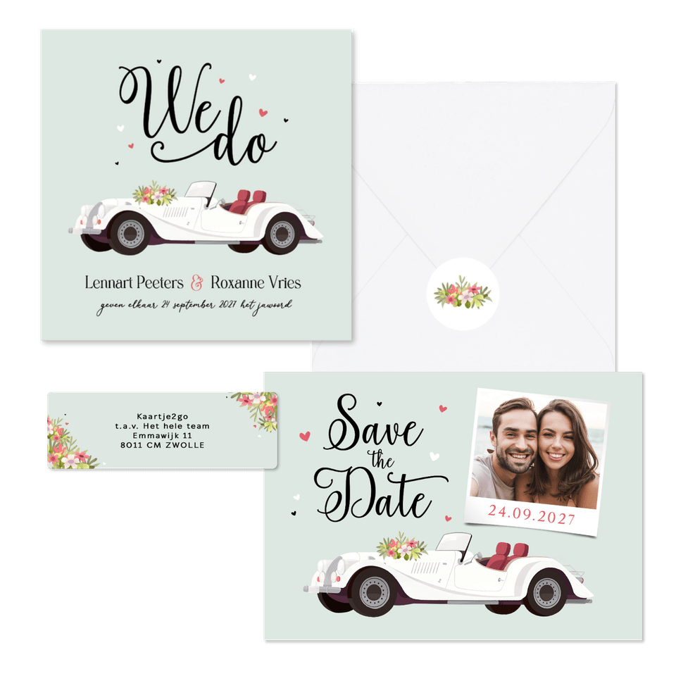 Vintage trouwset oldtimer trouwauto 