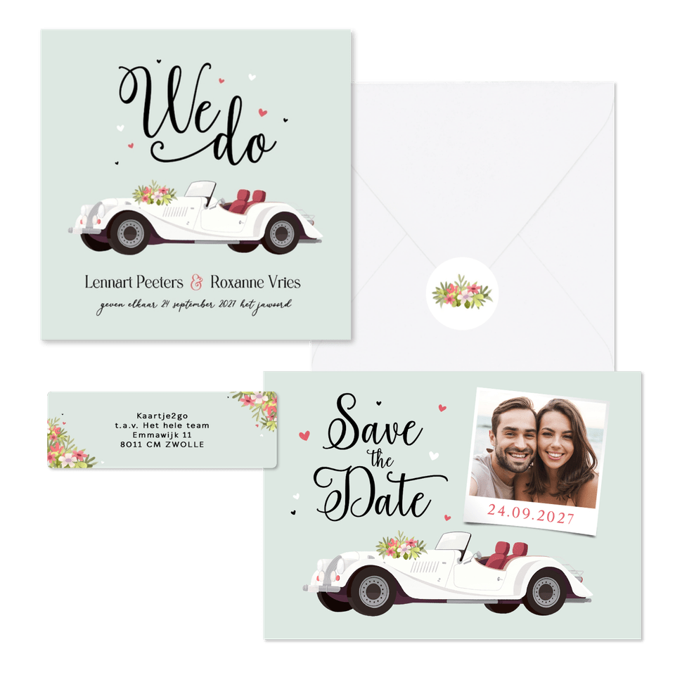 Vintage trouwset oldtimer trouwauto 