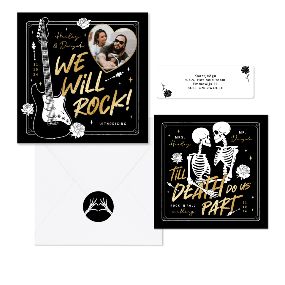 Trouwkaarten stoer Rock n Roll metal alternatief zwart