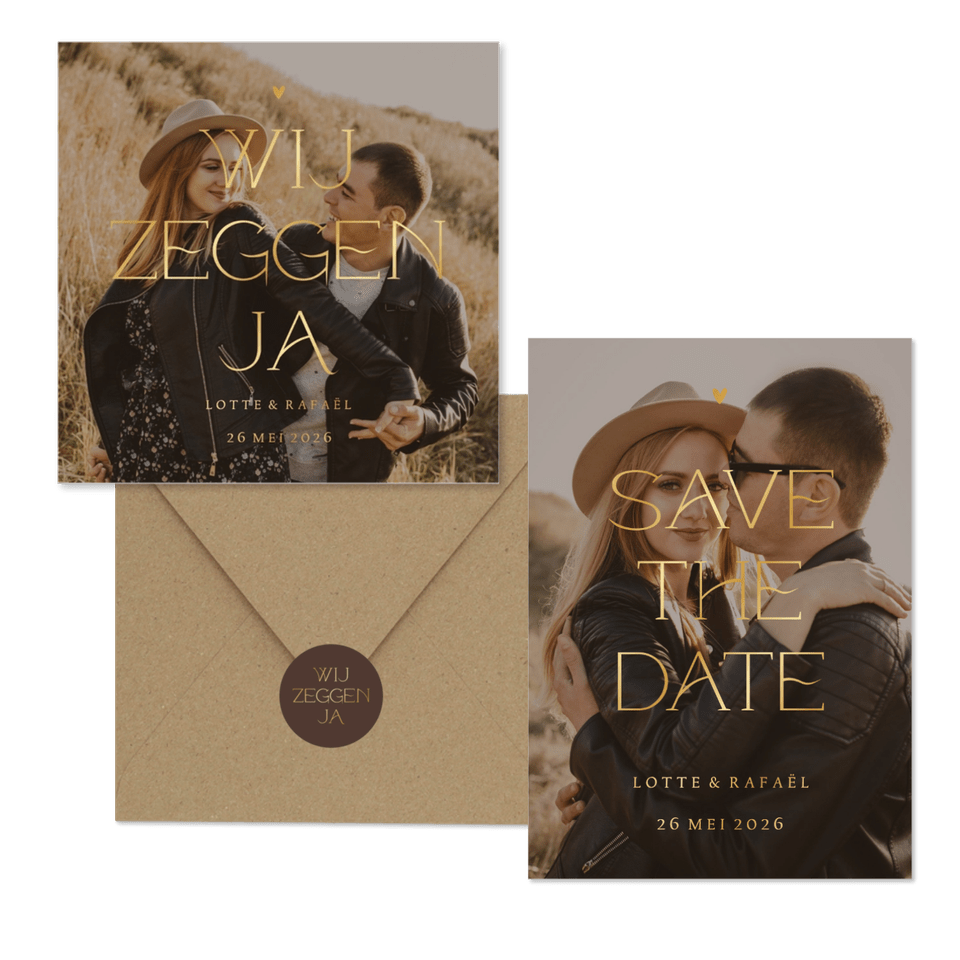 Trouwset simpel met foto en goudfolie