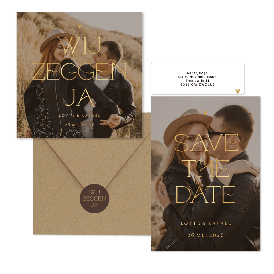 Trouwset simpel met foto en goudfolie