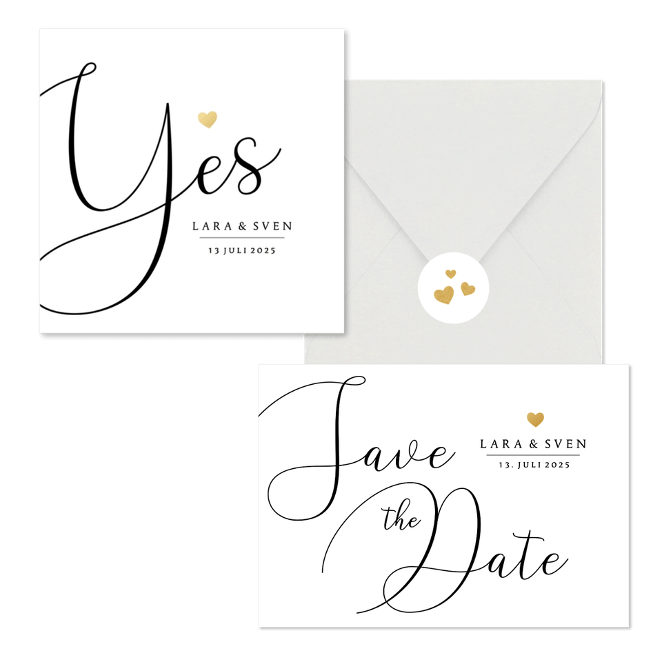 Trouwkaarten set stijlvol gouden hartje