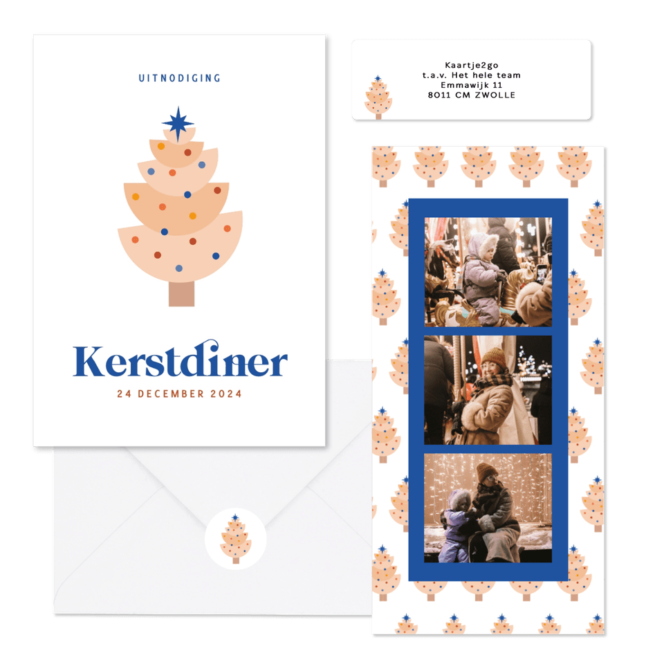 Kerstkaartenset met modern kerstboompje