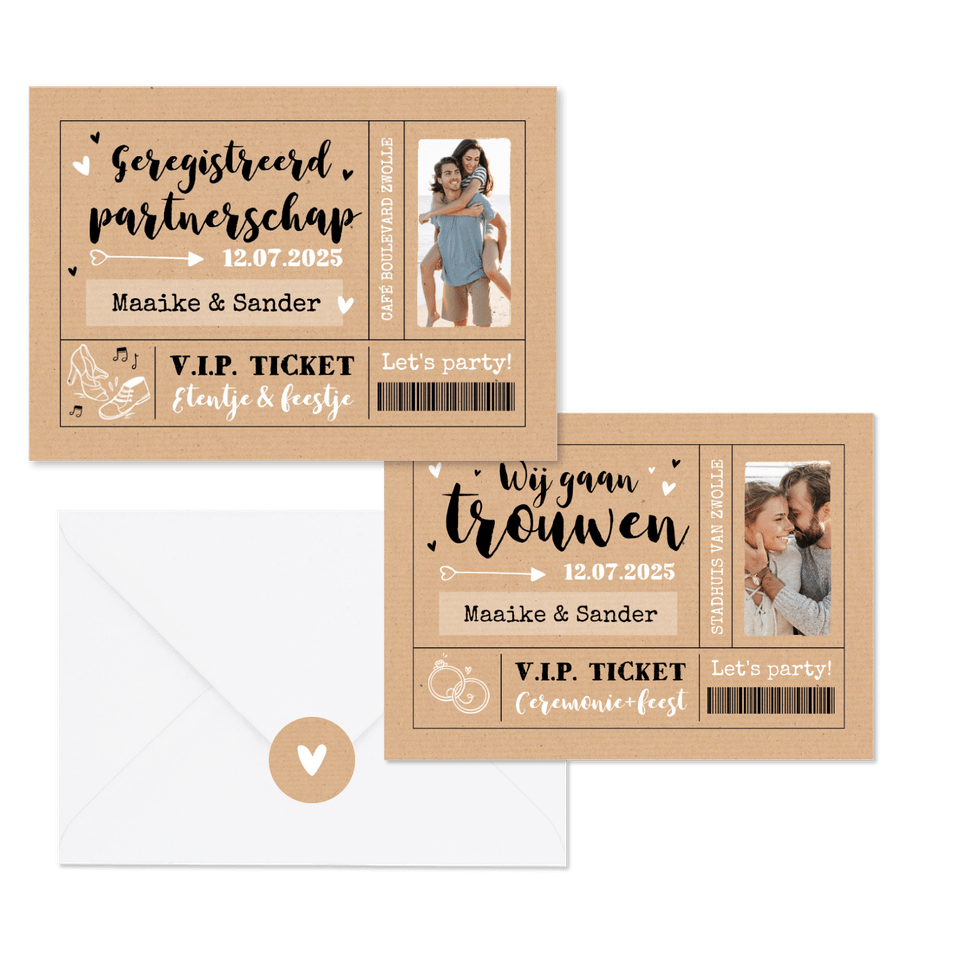 Trouwkaarten ticket kraftlook hip
