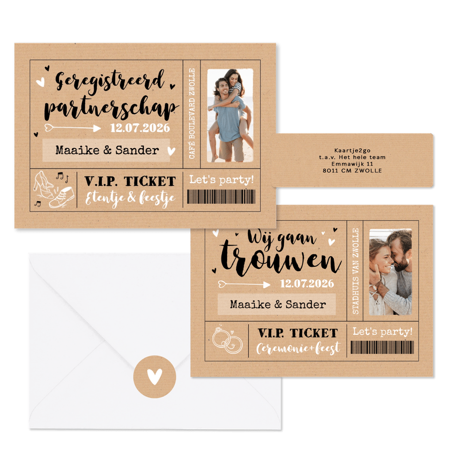 Trouwkaarten ticket kraftlook hip