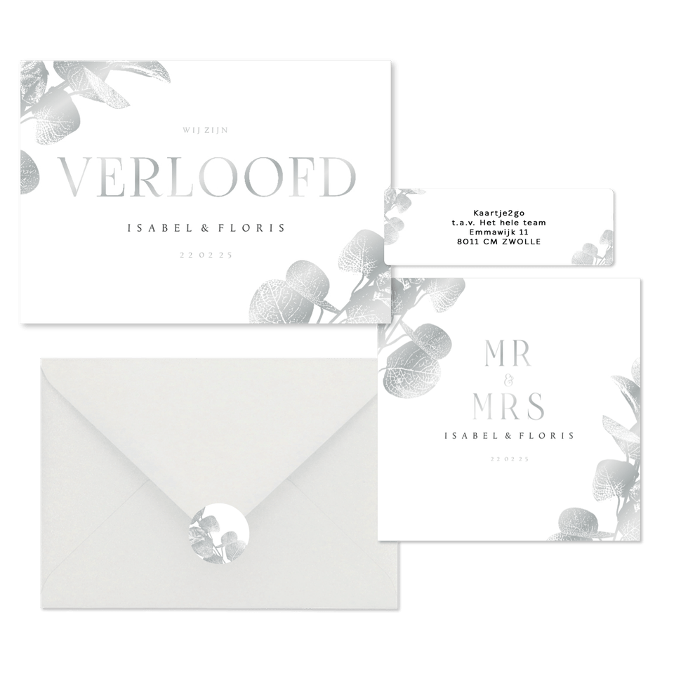 Trouwset met zilveren eucalyptustak 