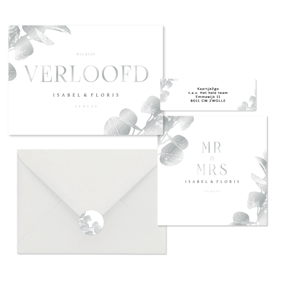 Trouwset met zilveren eucalyptustak 