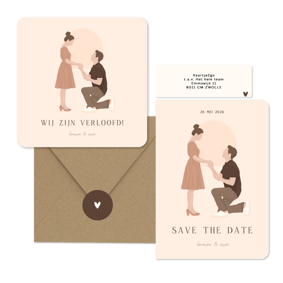 Trouwset met illustratie portretten van bruidspaar
