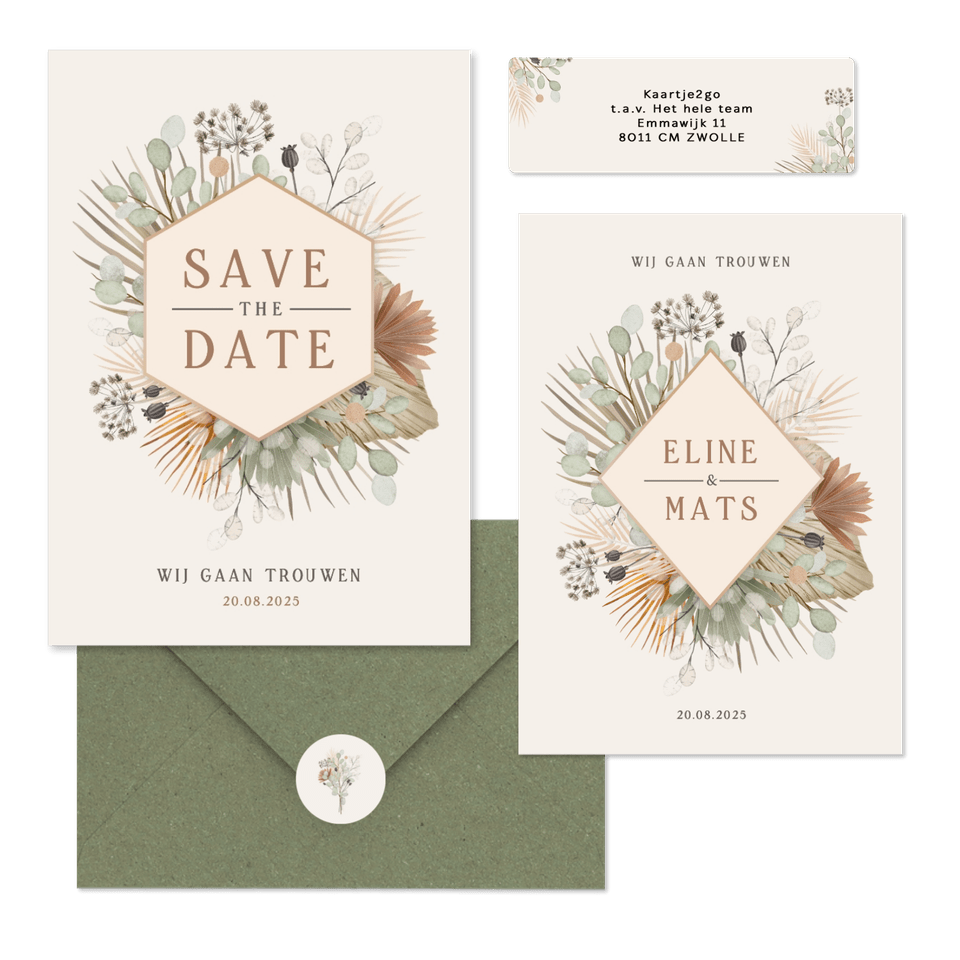 Bohemian trouwset met droogbloemen