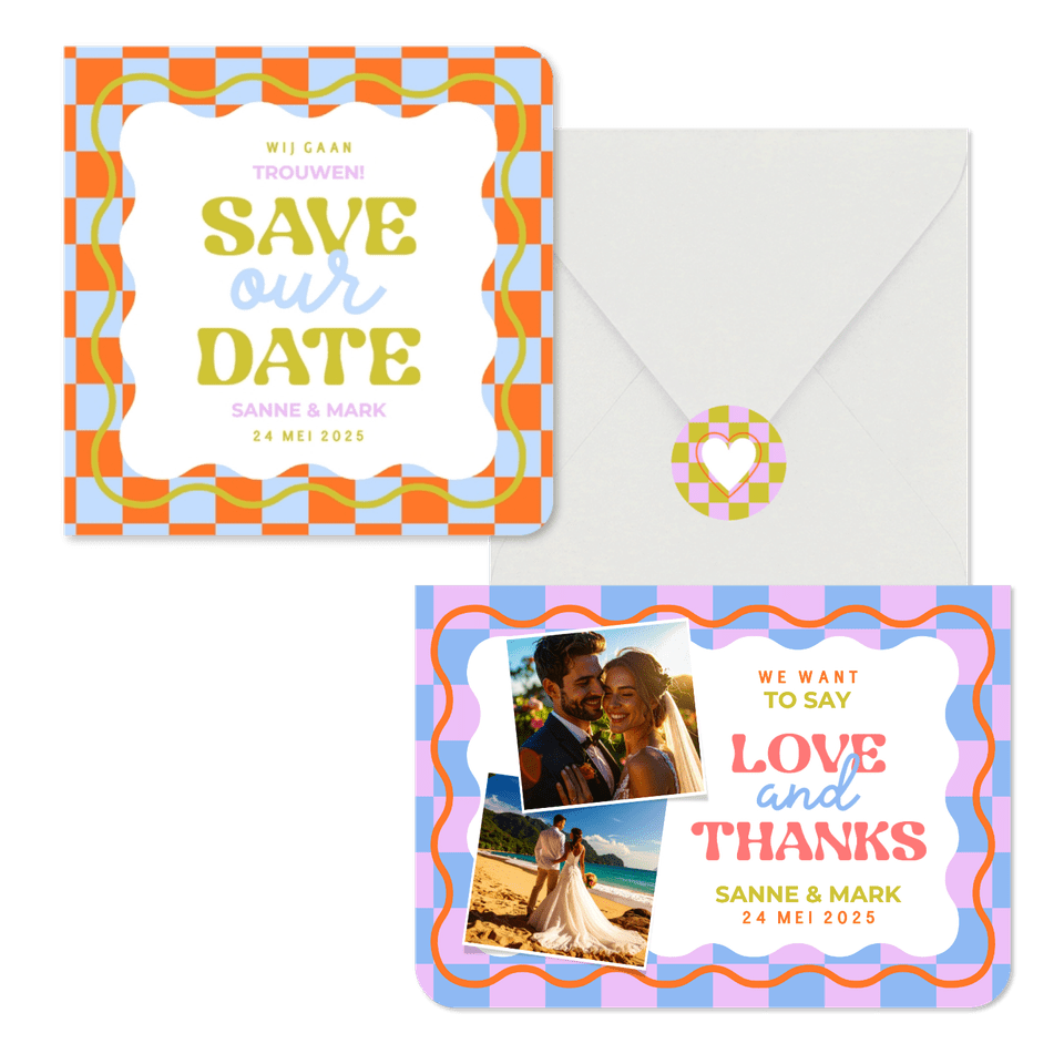 Trouwset - Hippe, moderne trouwset blokjes en wave