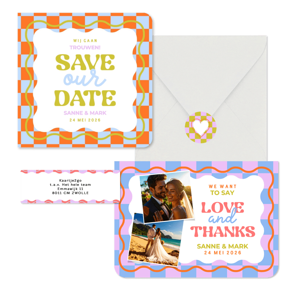 Trouwset - Hippe, moderne trouwset blokjes en wave