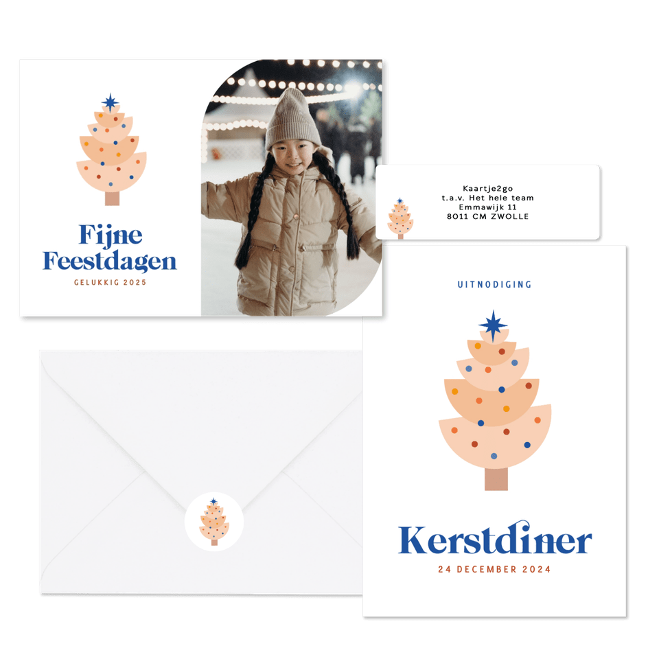 Kerstkaartenset met modern kerstboompje