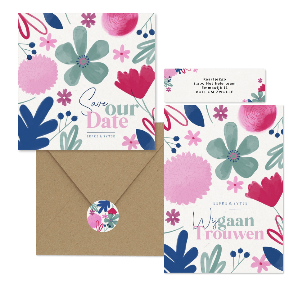 Vrolijke trouwkaartenset zomerse bloemen