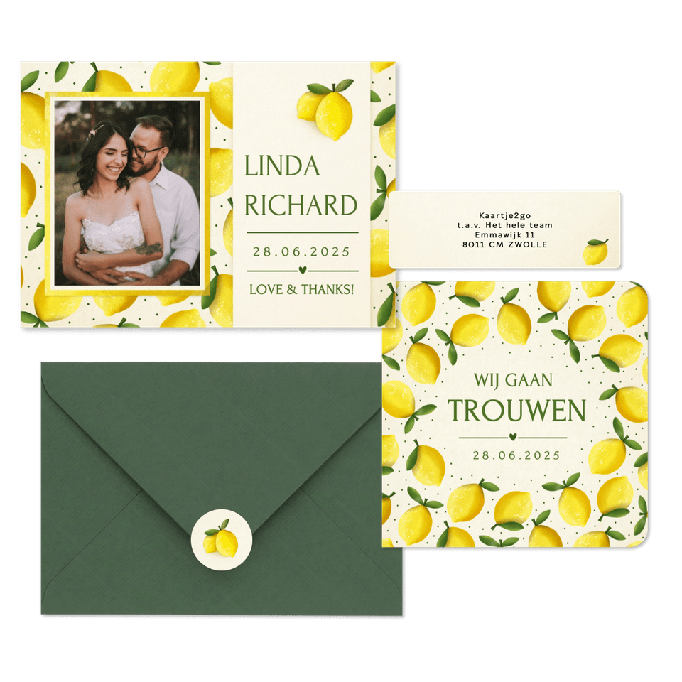 Trouwset zomer met citroen illustraties