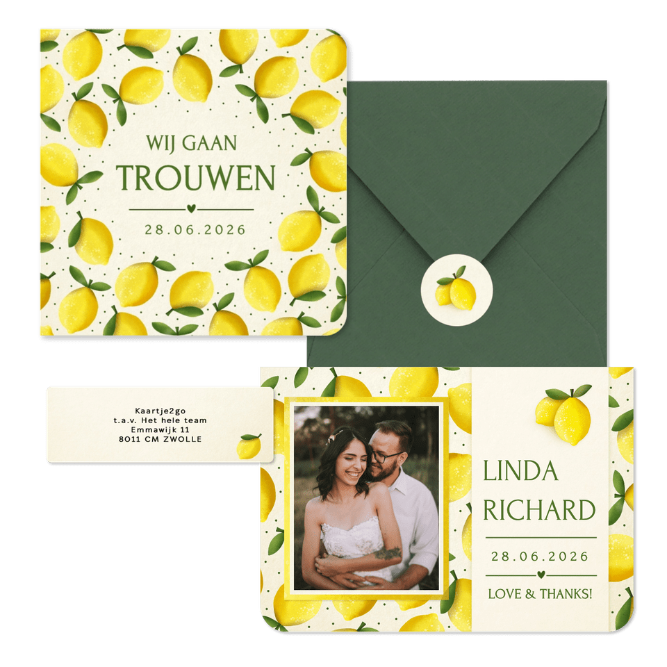 Trouwset zomer met citroen illustraties