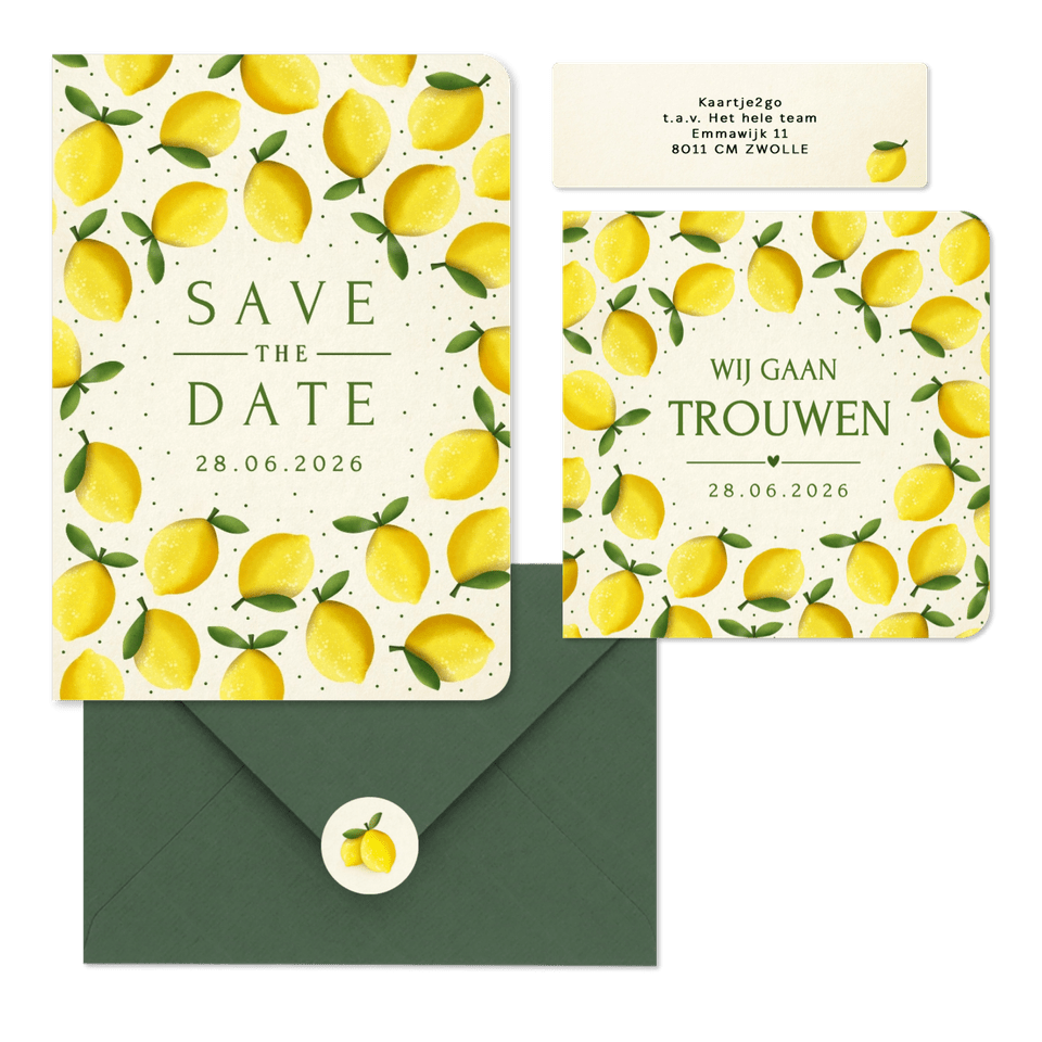 Trouwset zomer met citroen illustraties