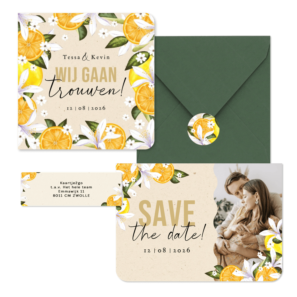 Botanisch zomerse trouwhuisstijl Mediterranee met geschilderd fruit en bloemen