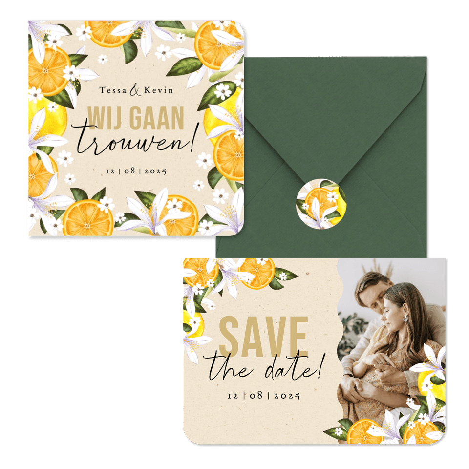 Botanisch zomerse trouwhuisstijl Mediterranee met geschilderd fruit en bloemen